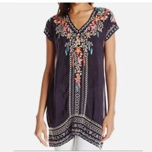 JOHNNY WAS LETTY BOHO EMBROIDERED TUNIC / DRESS GRAY LARGE